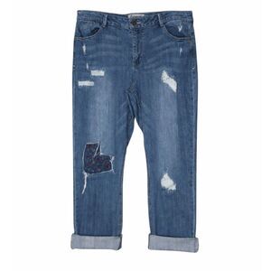 DEMOCRACY PATCHWORK CASUAL EVERYDAY WEAR FLORAL RAW HEM GIRLFRIEND JEANS SZ. 16